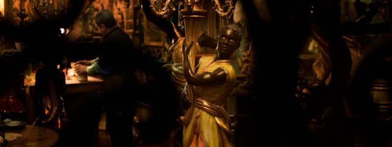 Venice-Antiquary restorer workshop near Rialto, color landscape photo