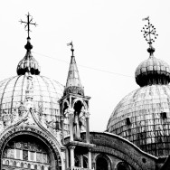 Venice - St. Mark's Basilica domes, black and white photo