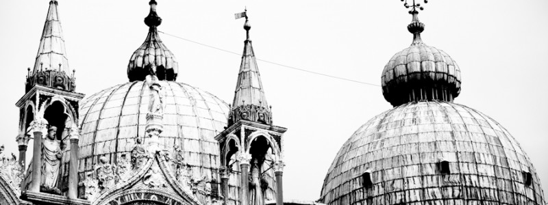 Venice - St. Mark's Basilica domes, black and white photo