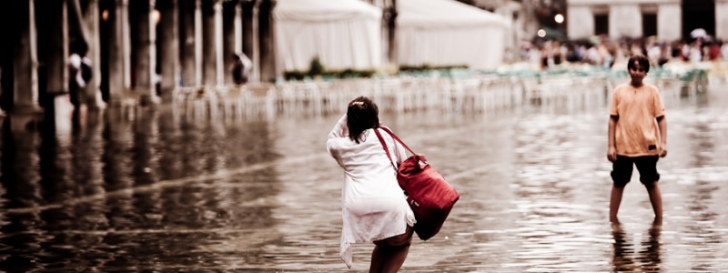 Venice - souvenir photo with high-water in St. Mark's Square, color landscape photo