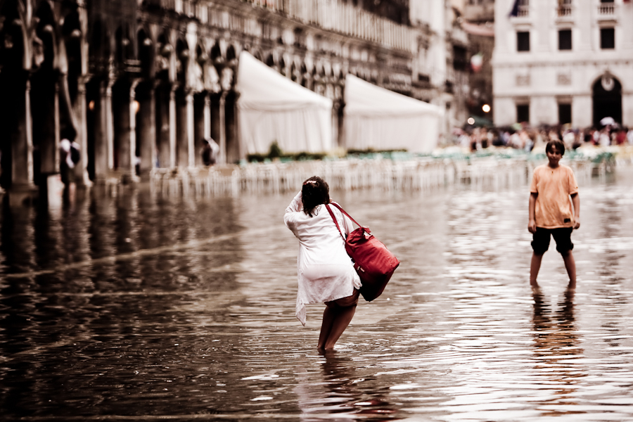 Venice - souvenir photo with high-water in St. Mark's Square, color landscape photo