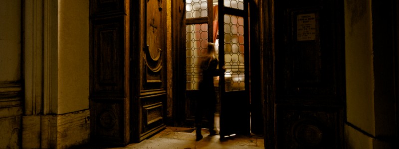 Venice - woman at Church of Gesuati, color landscape photo