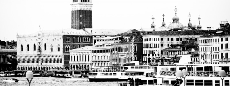 Venice - St. Mark's waterfront with Doge's Palace, black and white landscape photo