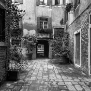 Venice - hidden courtyard near St. Mark's square, black and white landscape picture